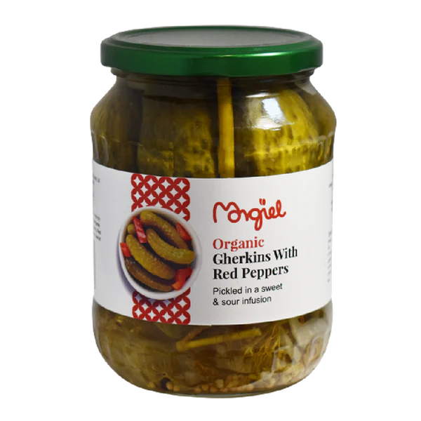 Organic Gherkins with Red Peppers 670g