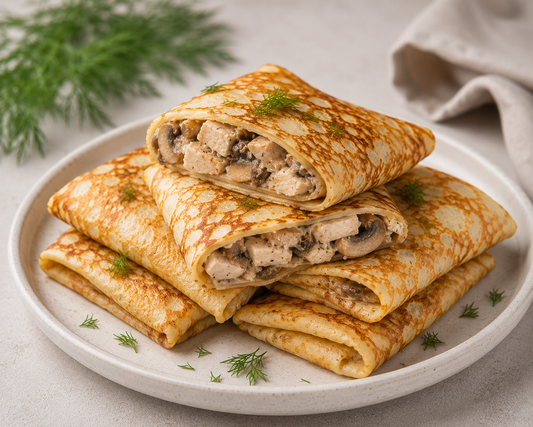Homemade Blini with chicken and mushrooms 4 pcs